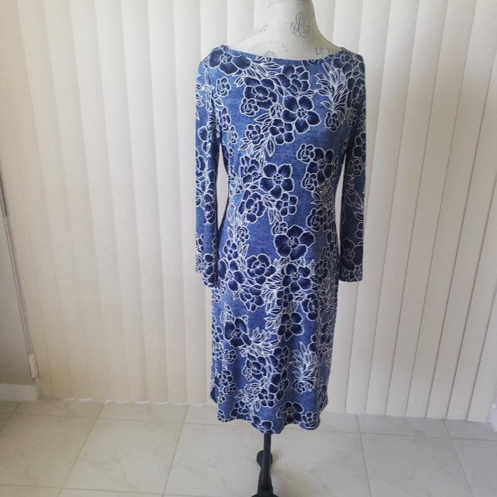 Shelby & Palmer, Navy and Light Blue Floral Print Dress, Size Medium